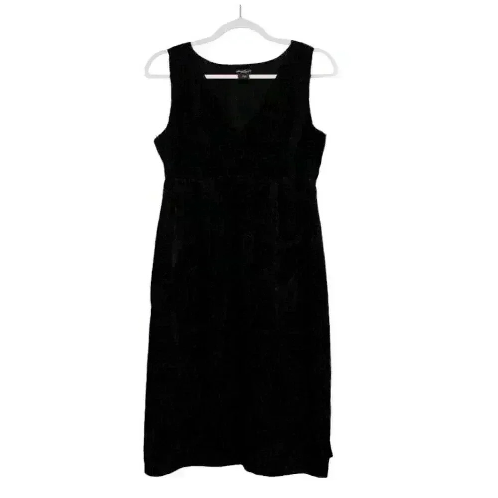 Eddie Bauer Dress Size 4 Petite Black Velvet Burnout Paisley Fit & Flare Goth